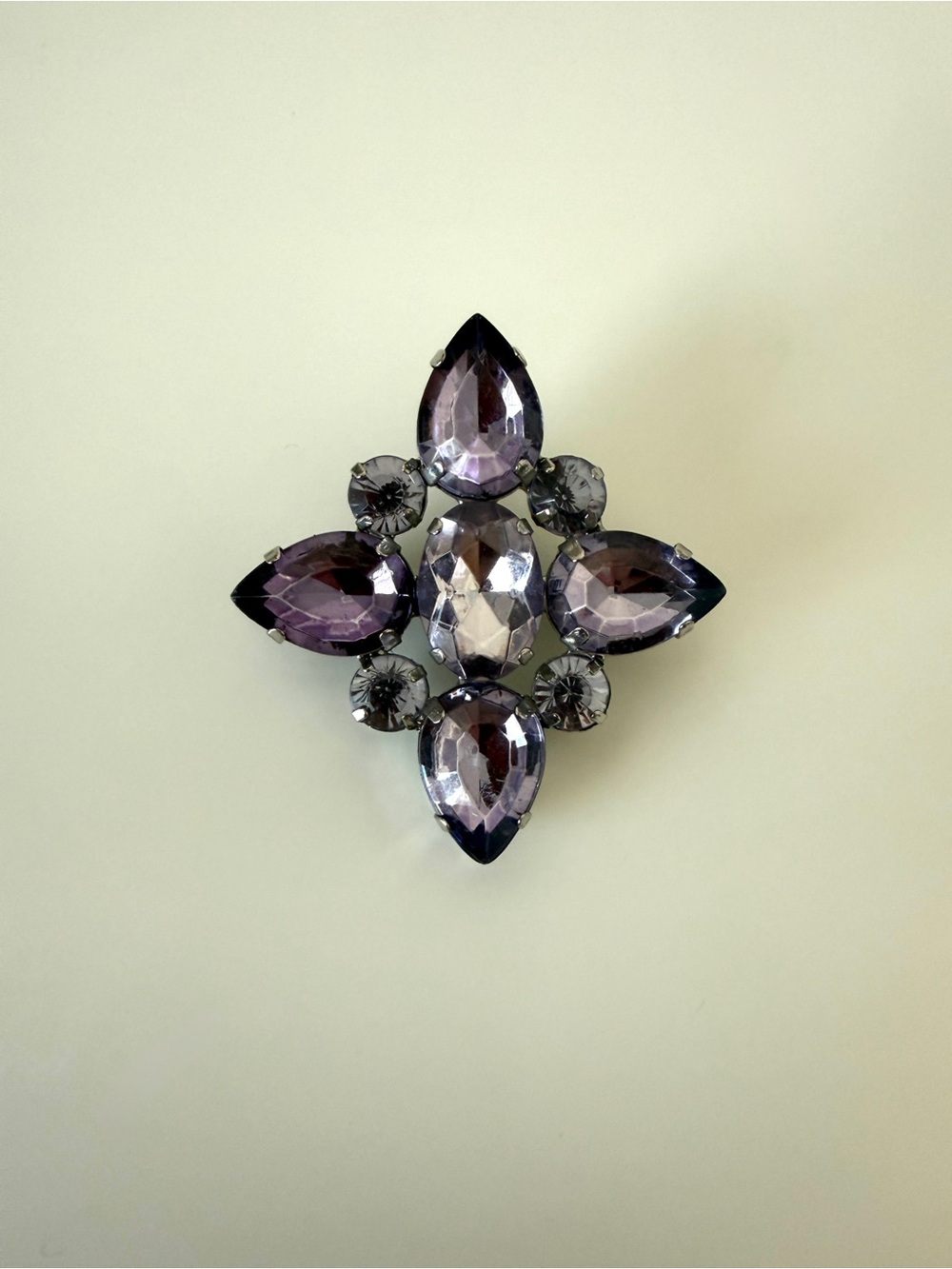 Purple Crystal Floral Brooch